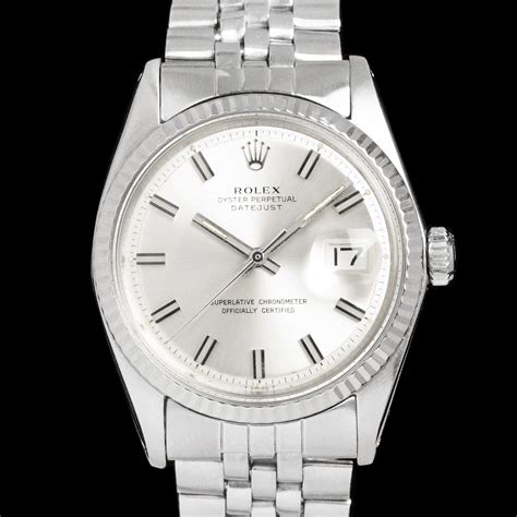 rolex 1601 stainless steel and white gold bezel